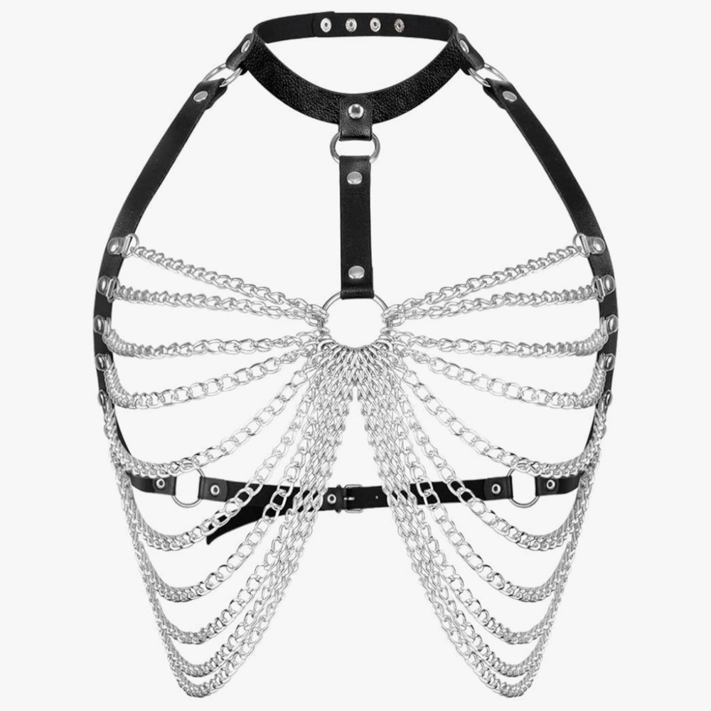 Punk Leather Chest Harness Belt Black Halter Bra Body Chain Adjustable